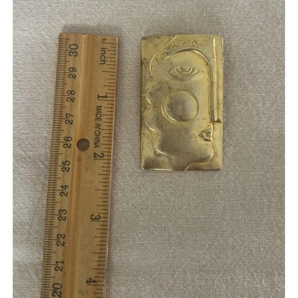 Vintage Modernist Cubism Gold Tone Abstract Face Brooch Pin Pablo Picasso Style - Picture 4 of 4